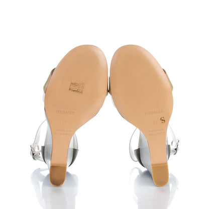 Hermes Calfskin Kiss Wedge Sandals 36 Beige Blanc Bronze 5 of 9