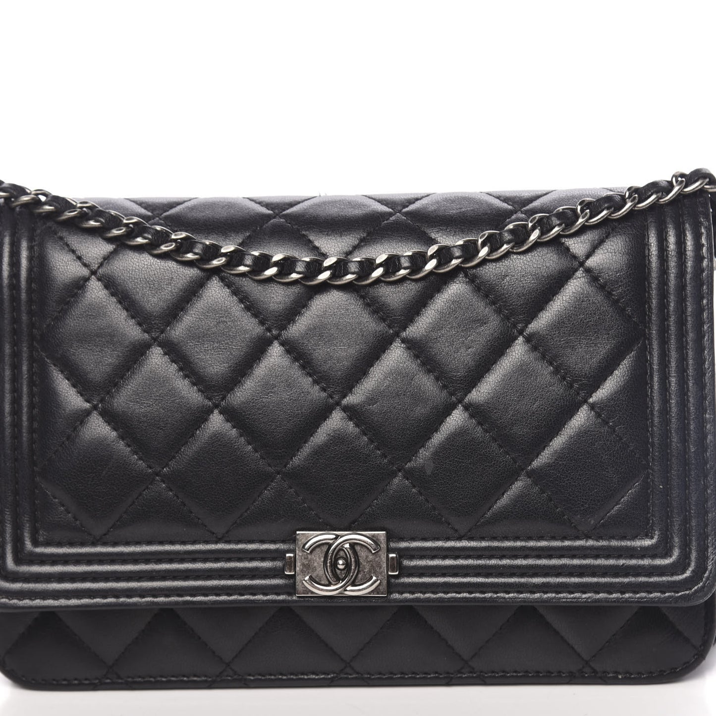 Lambskin Quilted Boy Wallet On Chain WOC Black