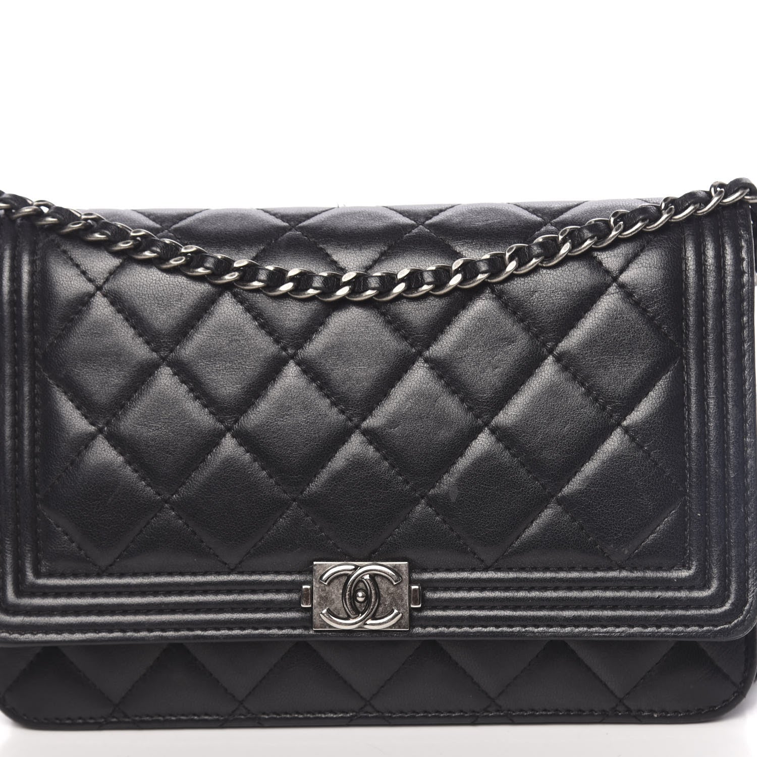 Chanel Lambskin Quilted Boy Wallet On Chain WOC Black 13 of 13