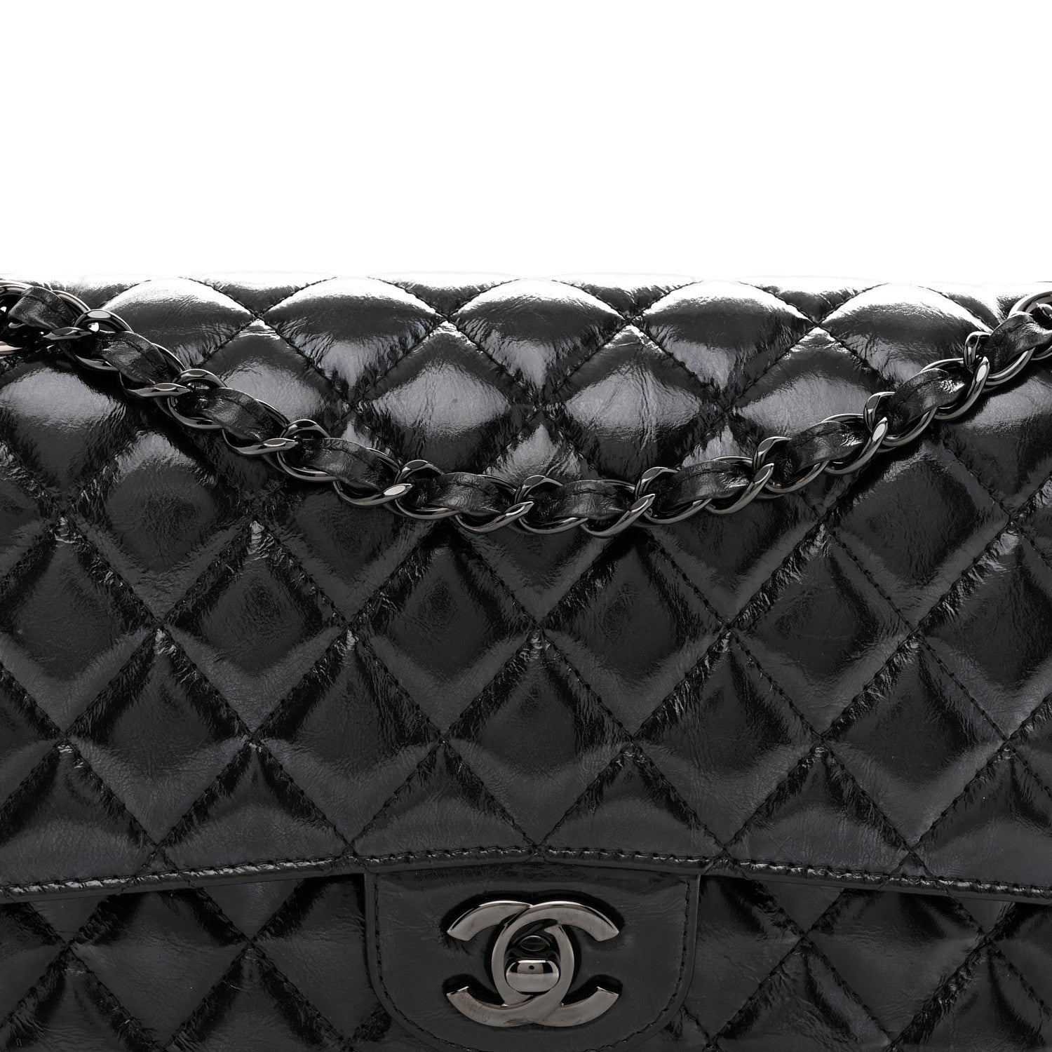 Chanel Shiny Crumpled Calfskin Quilted Medium Double Flap So Black 8 of 11