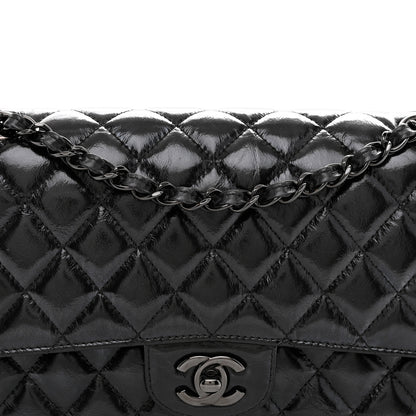 Chanel Shiny Crumpled Calfskin Quilted Medium Double Flap So Black 8 of 11