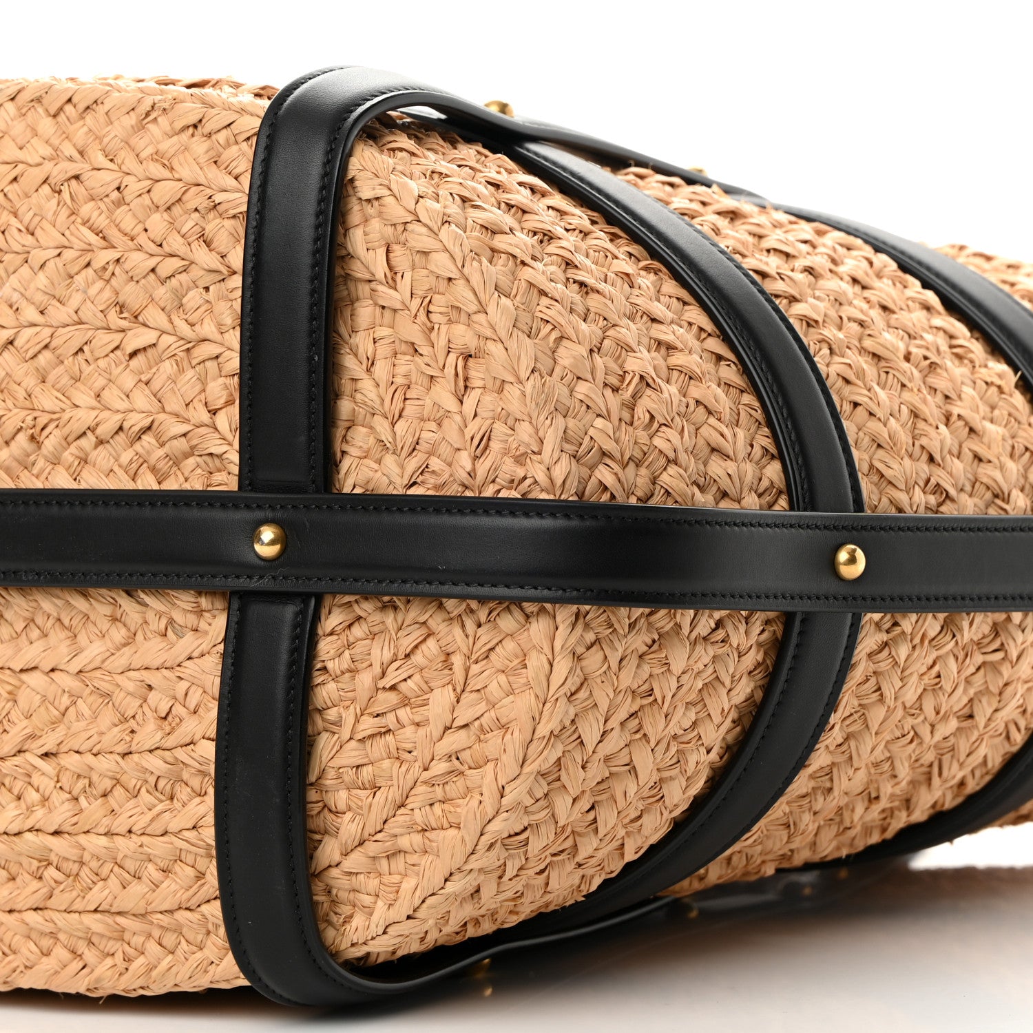 Saint Laurent Raffia Calfskin Caged Tote Naturale Black 10 of 11