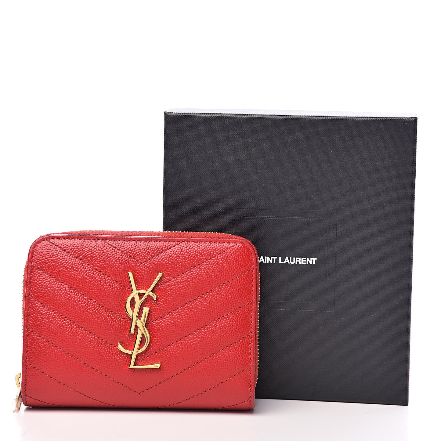 Grain De Poudre Matelasse Chevron Monogram Compact Zip Around Wallet Red