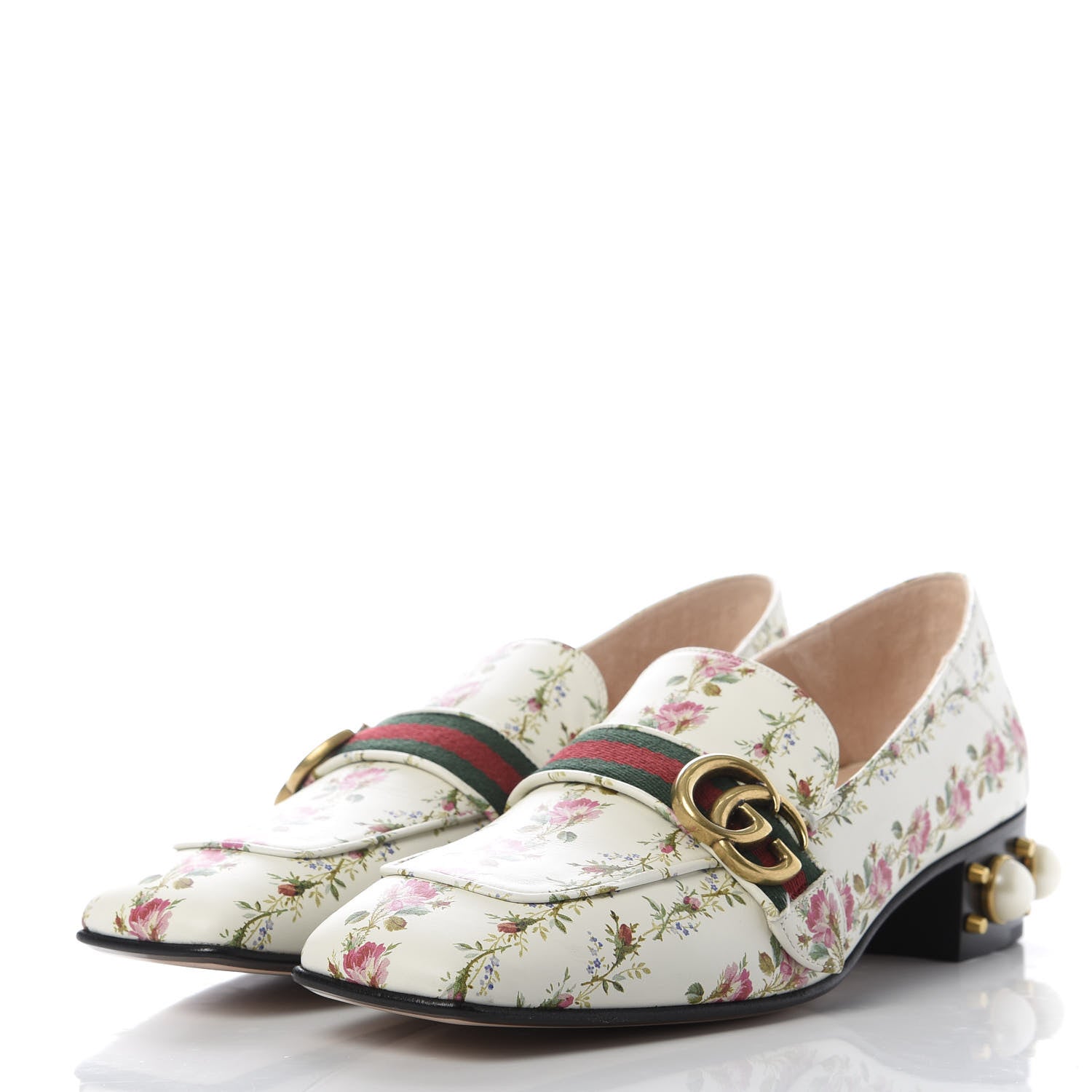 Gucci Calfskin Web Pearl Floral Embellished Peyton Loafer 41 White Multicolor 3 of 9