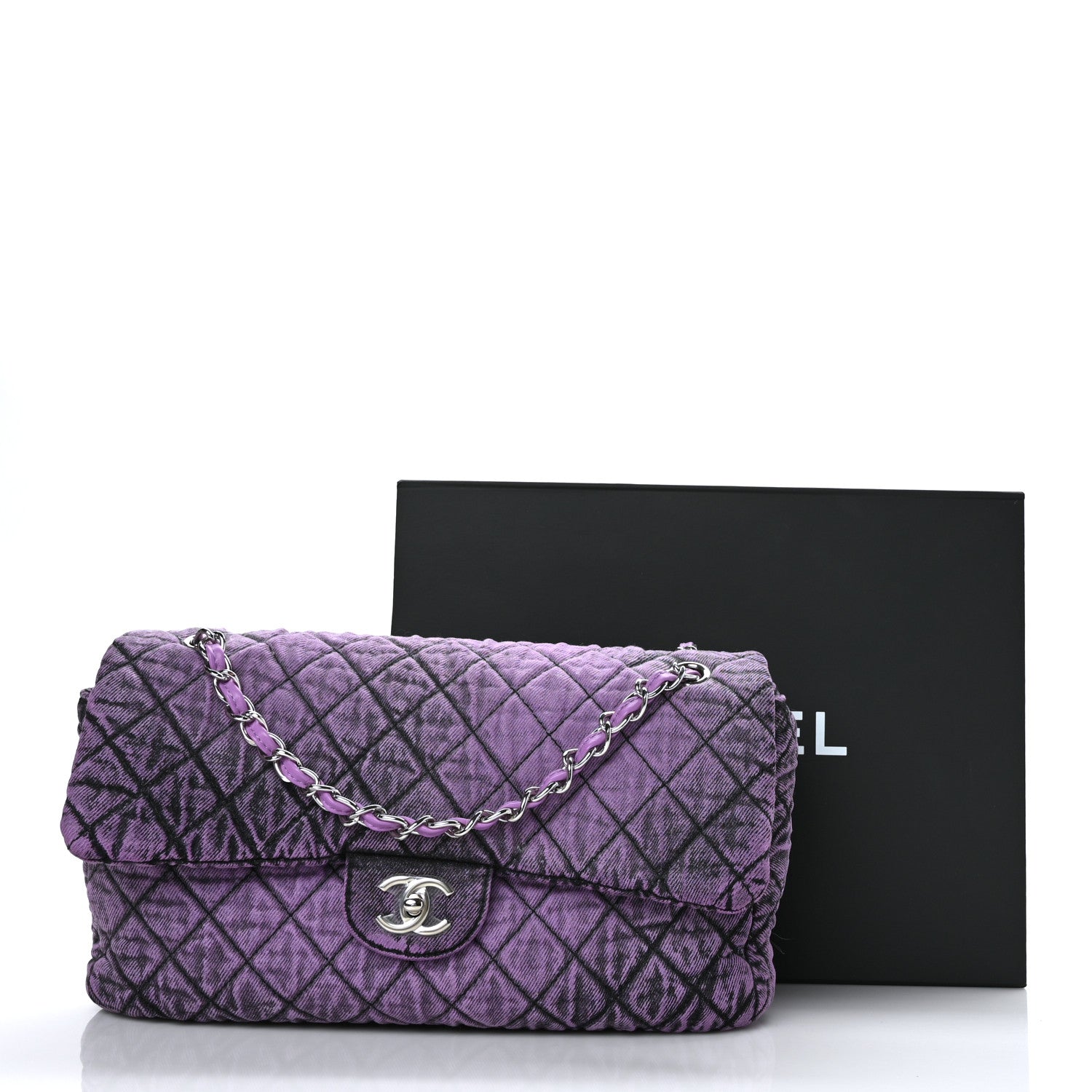 Chanel Denim Quilted Denimpression Flap Purple Black 11 of 11