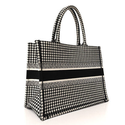 Christian Dior Canvas Houndstooth Embroidered Medium Book Tote Black White 3 of 13