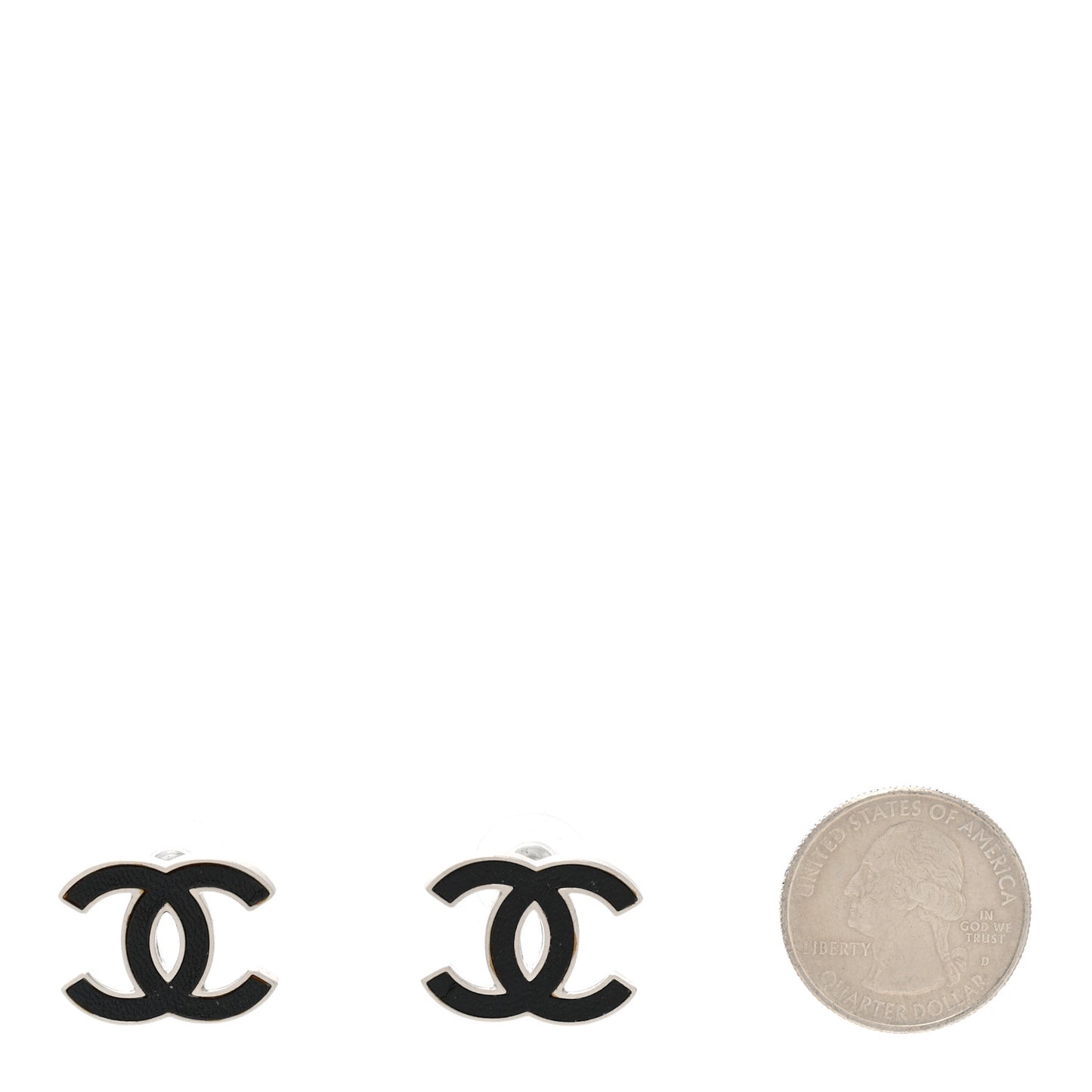 Lambskin CC Earrings Black Silver