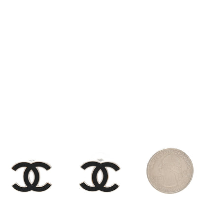 Chanel Lambskin CC Earrings Black Silver 2 of 7