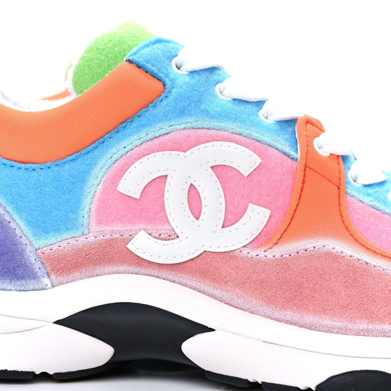 Chanel Fabric Calfskin Suede CC Womens Sneakers 38 White Multicolor 5 of 8