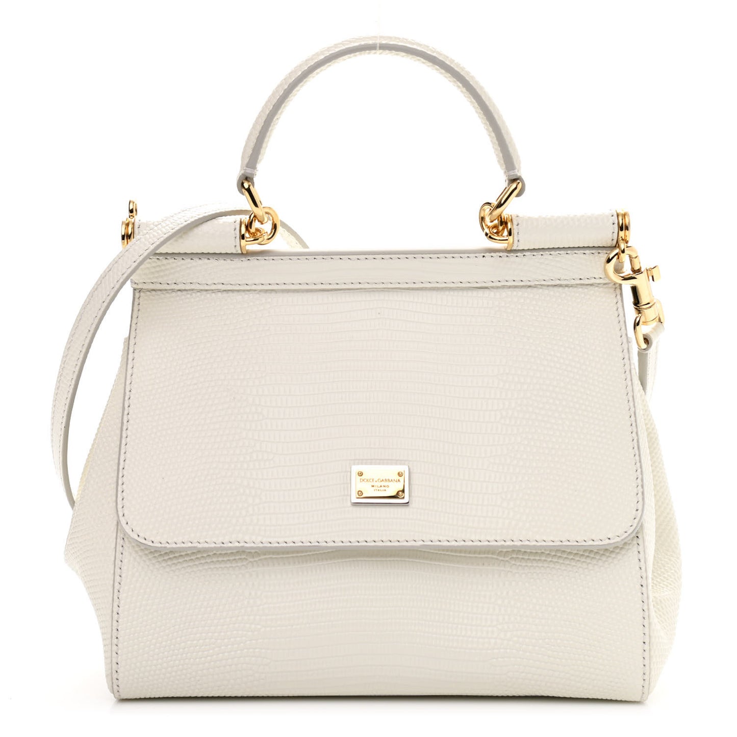 Lizard Calfskin Embossed Small Miss Sicily Satchel White