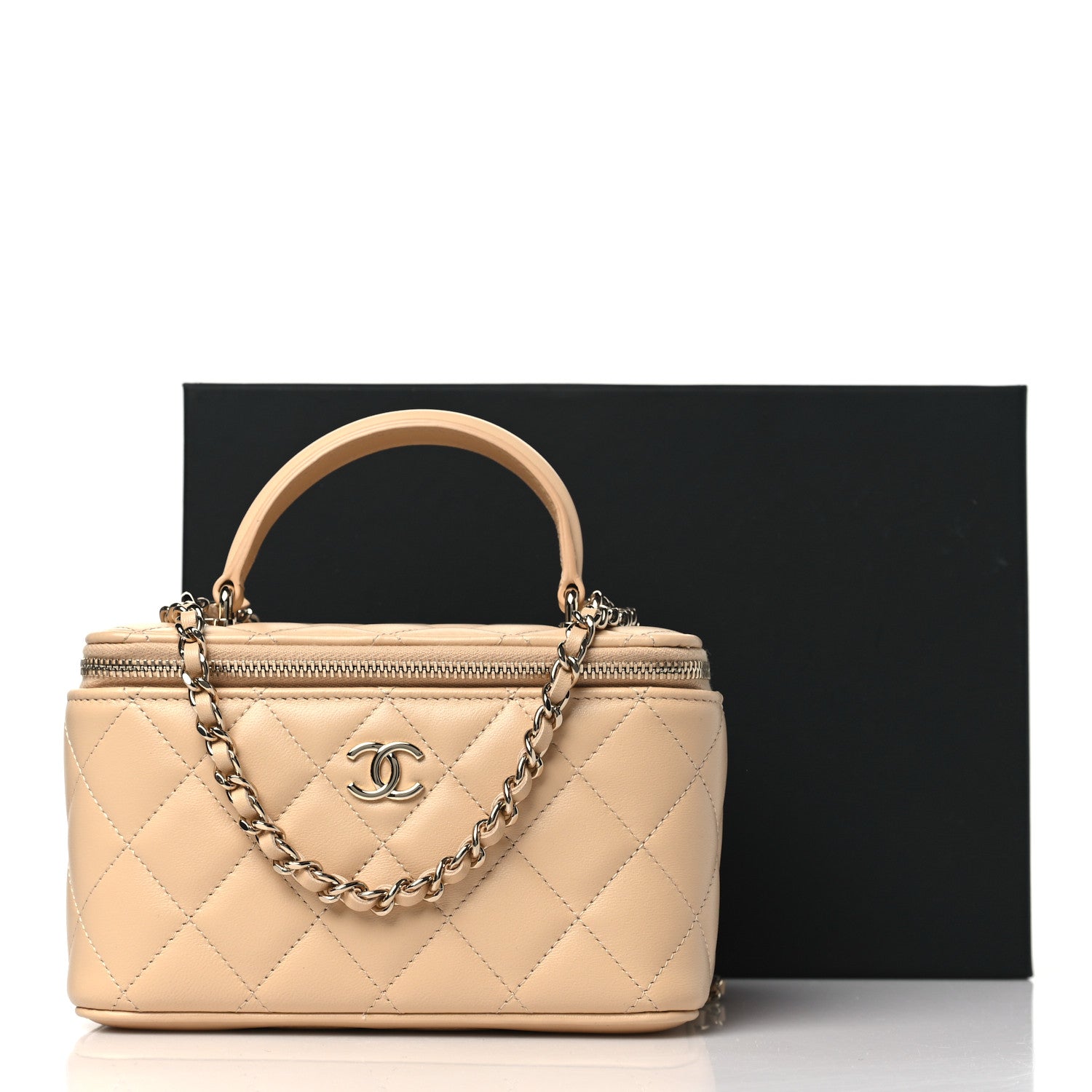 Chanel Lambskin Quilted Small Top Handle Vanity Case With Chain Beige 10 of 10