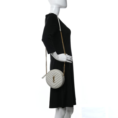 Saint Laurent Grain De Poudre Matelasse Chevron Quilted Round Vinyle Camera Bag Blanc Vintage 2 of 9