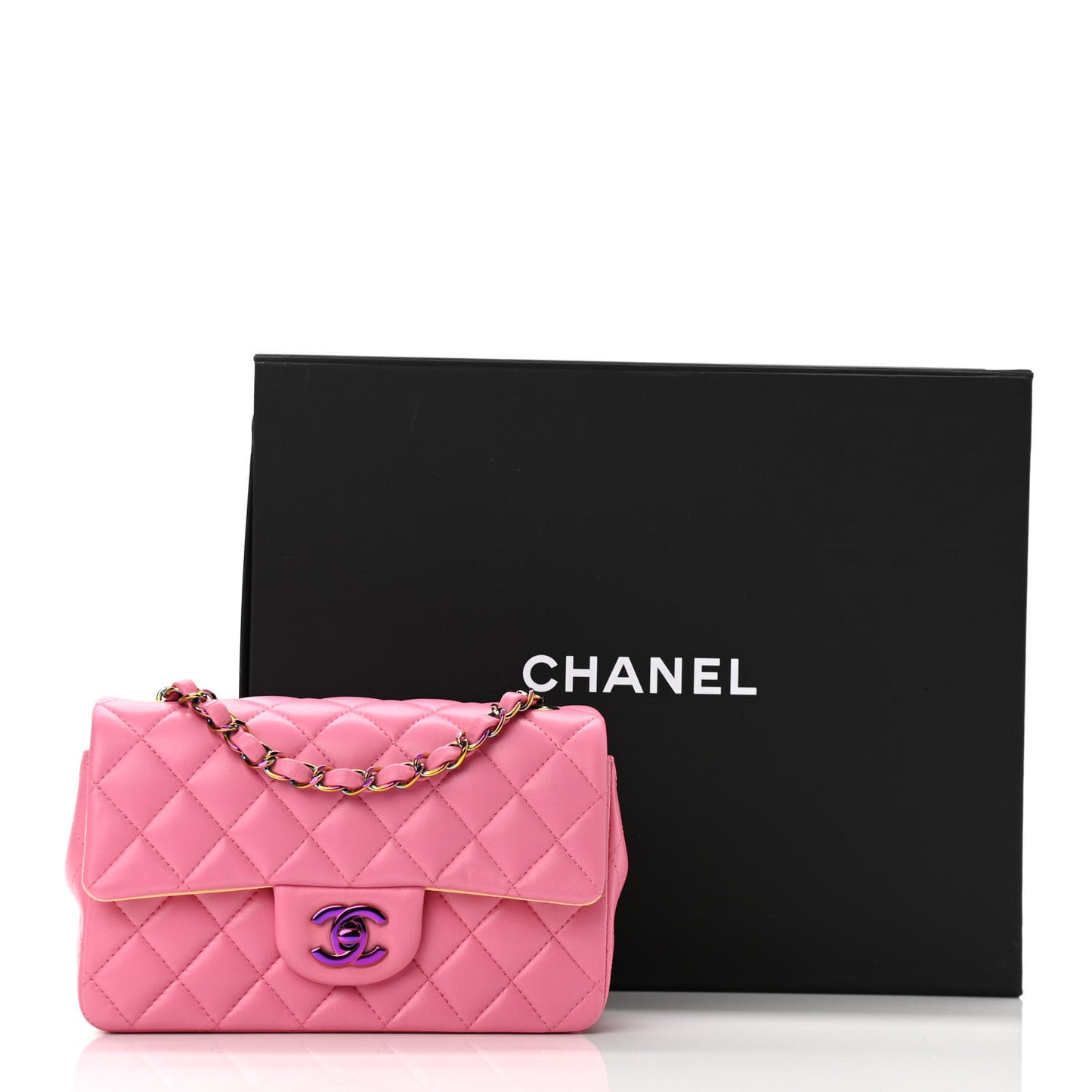 Lambskin Quilted Mini Rectangular Flap Pink Yellow