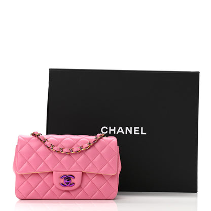 Chanel Lambskin Quilted Mini Rectangular Flap Pink Yellow 11 of 11
