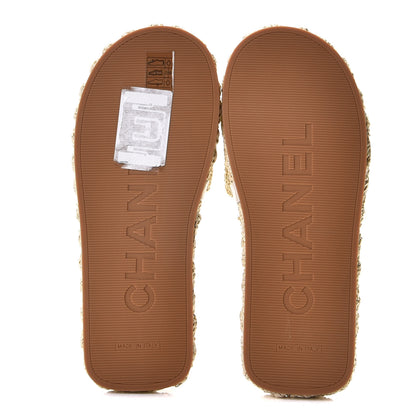 Chanel Raffia CC Espadrille Slip On Sandals 37 Beige 7 of 7