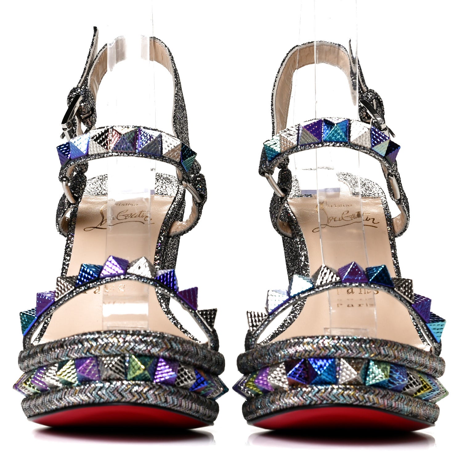 Christian Louboutin Nappa Mica Pyraclou 110 Wedge Sandals 38 Silver 2 of 6