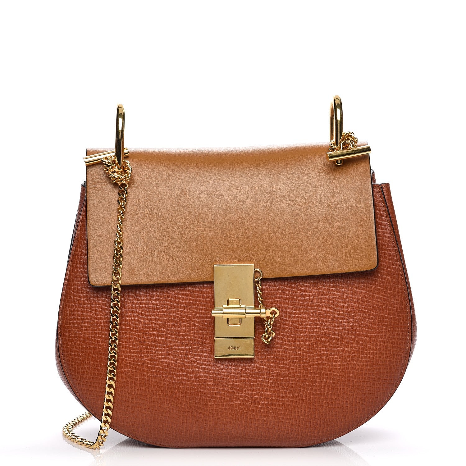 Chloe Grained Calfskin Lambskin Bi-Color Drew Shoulder Bag Orange Mustard 1 of 7