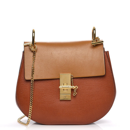 Chloe Grained Calfskin Lambskin Bi-Color Drew Shoulder Bag Orange Mustard 1 of 7