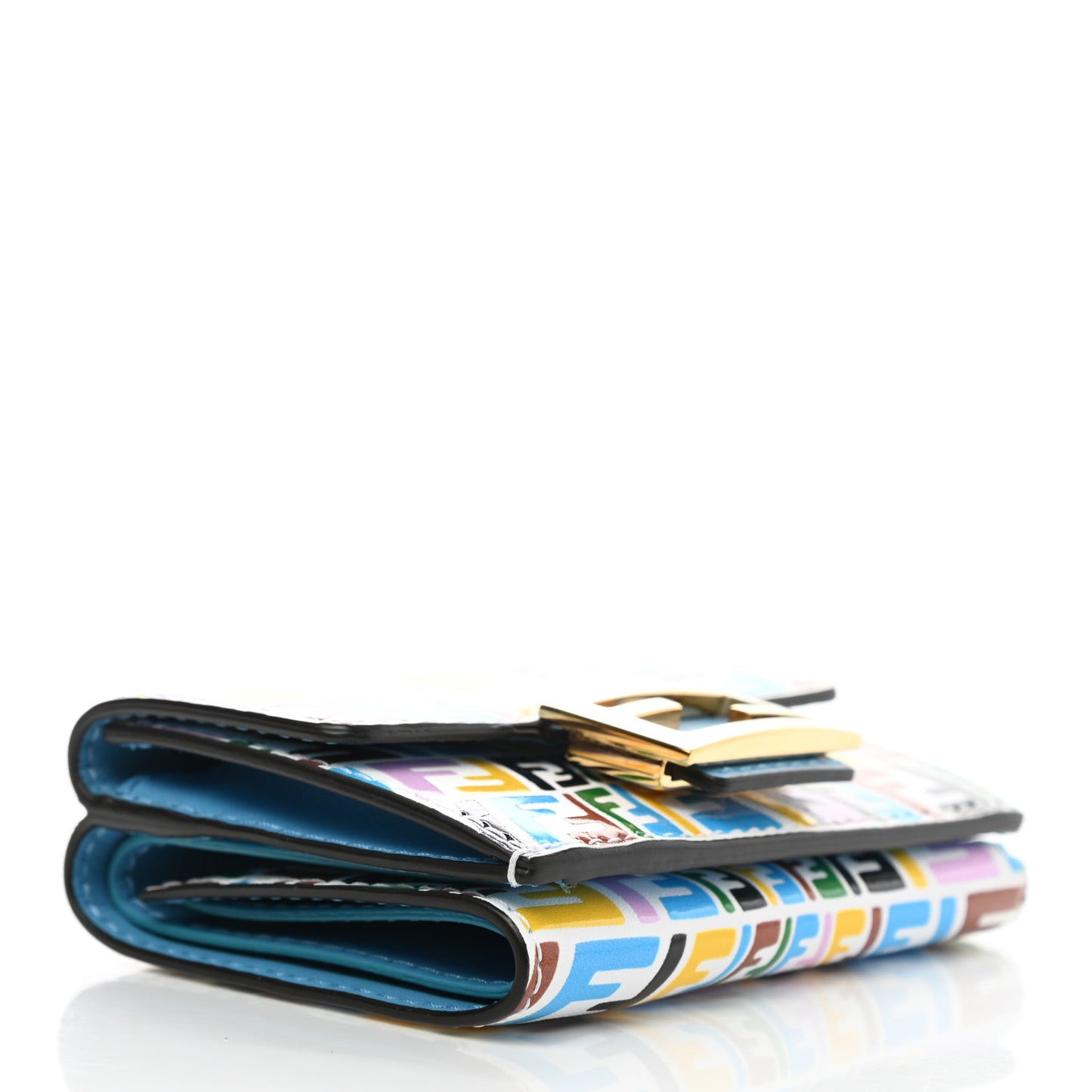X SARAH COLEMAN Vitello FF Fish Eye Tri-Fold Wallet Multicolor Cyber Blue