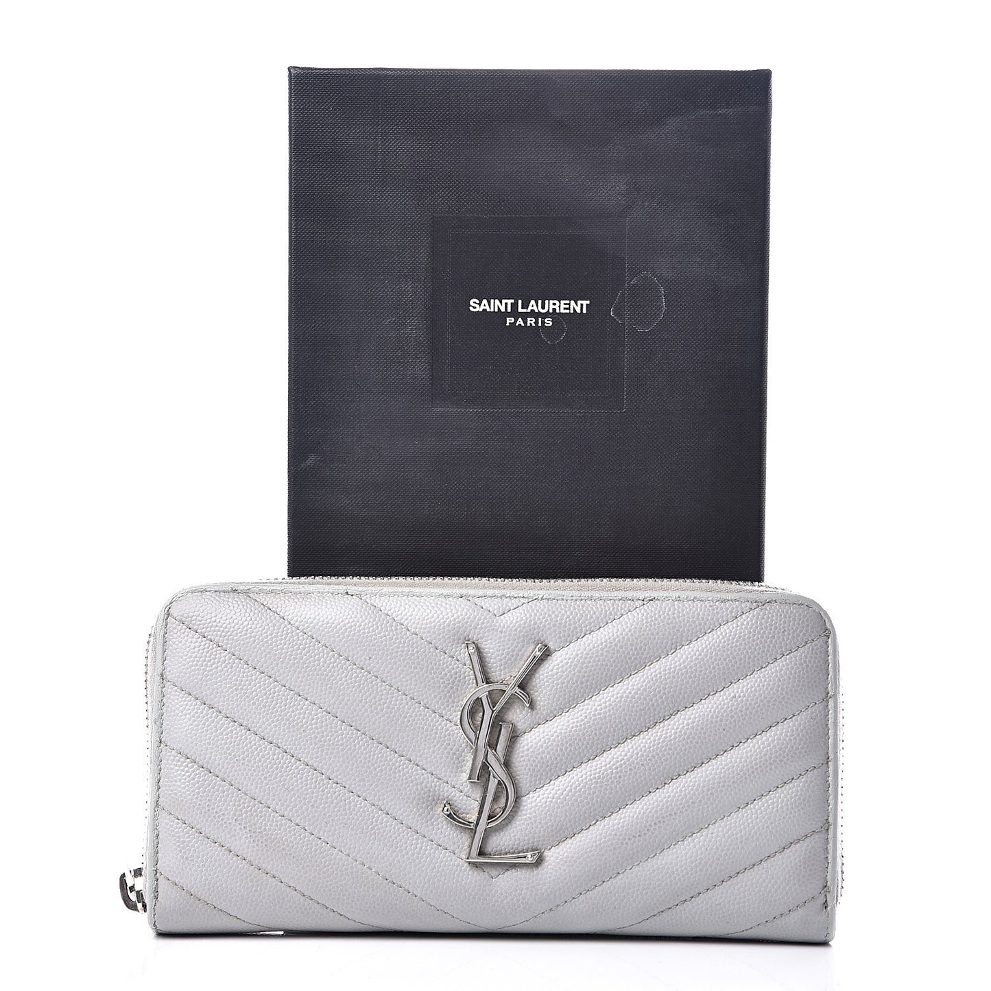 Grain De Poudre Matelasse Chevron Monogram Zip Around Wallet Granite