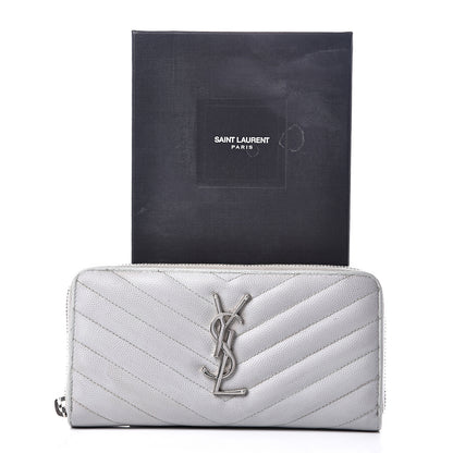 Saint Laurent Grain De Poudre Matelasse Chevron Monogram Zip Around Wallet Granite 15 of 15