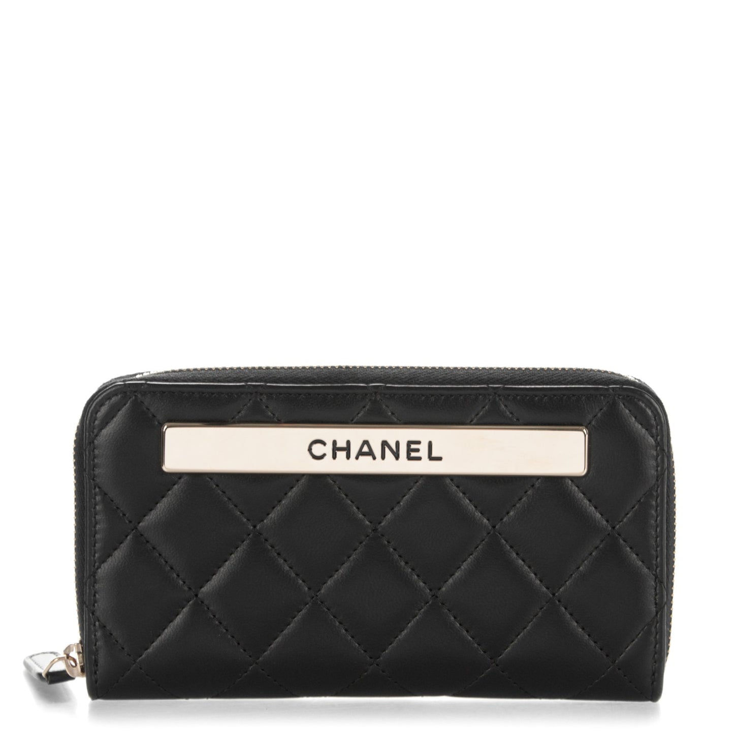Lambskin Quilted Small Trendy CC Zip Around Wallet Black