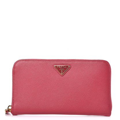Prada Saffiano Triangle Zip Around Wallet Peonia 1 of 9