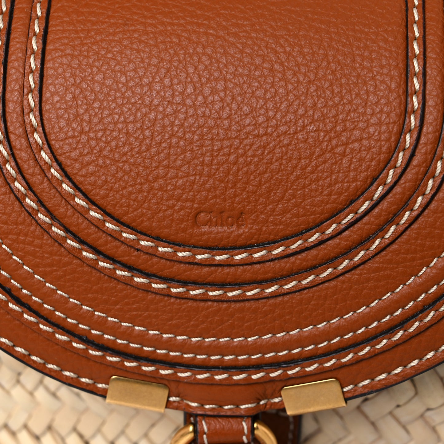 Raffia Calfskin Marcie Basket Tan