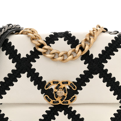 Chanel Calfskin Crochet Medium Chanel 19 Flap White Black 8 of 11