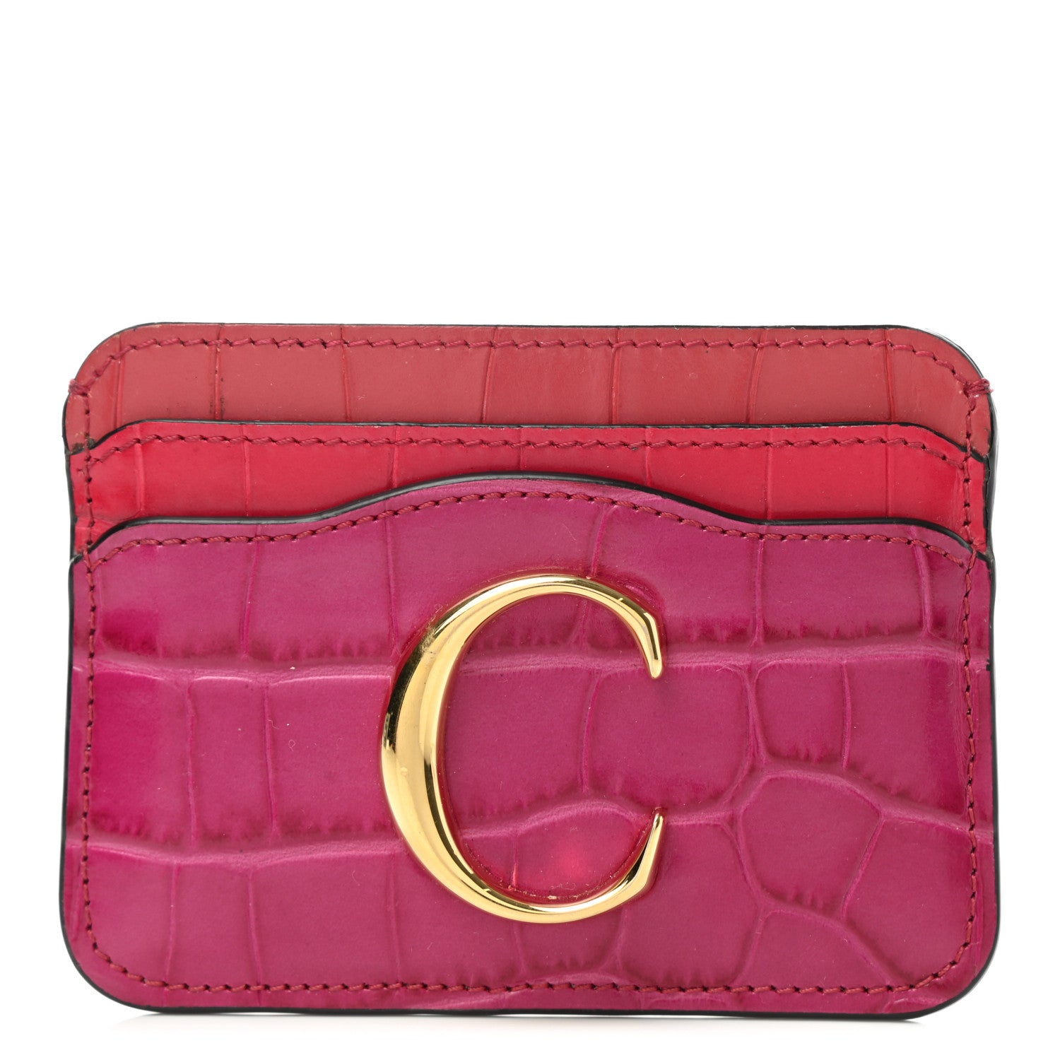 Chloe Crocodile Embossed Calfskin C Card Holder Graphic Pink 1 of 7