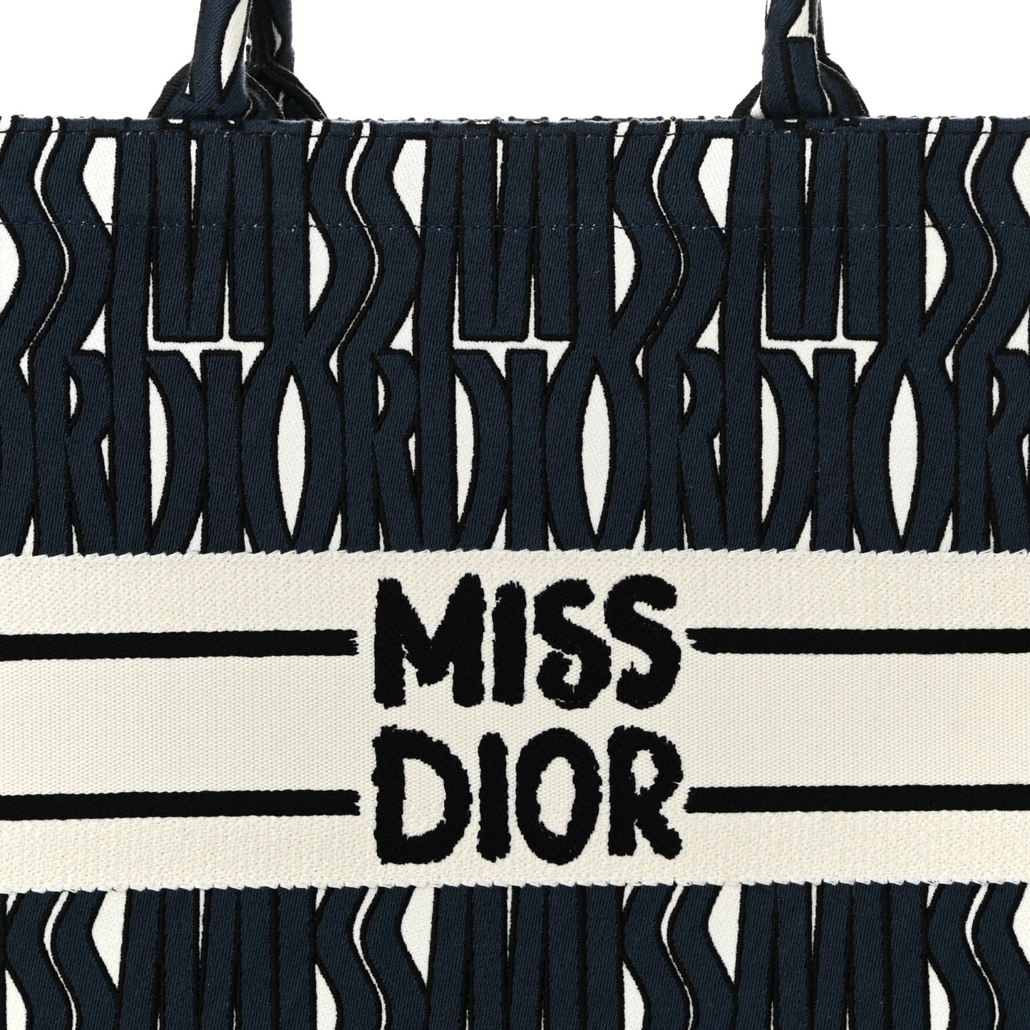 Canvas Embroidered Medium Miss Dior Graffiti Book Tote White Deep Blue