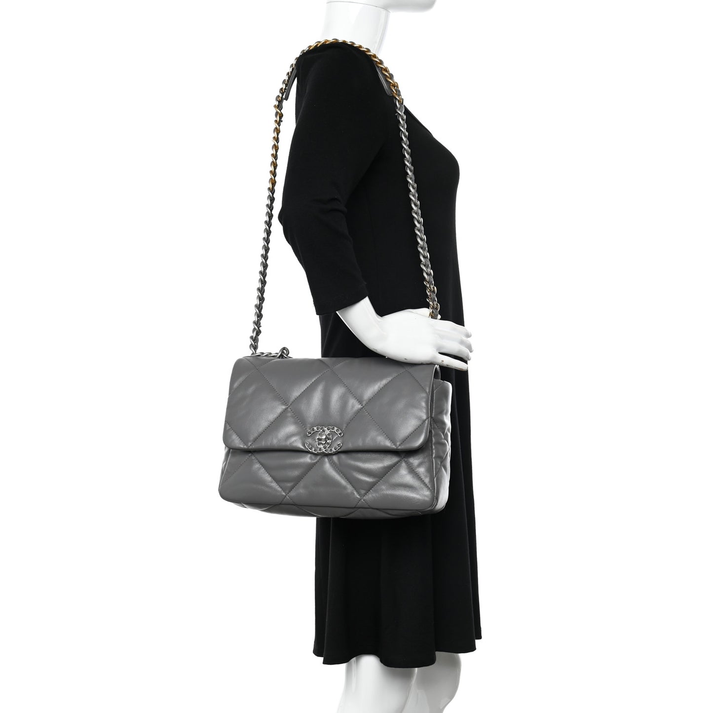 Lambskin Quilted Large Chanel 19 Flap Grey