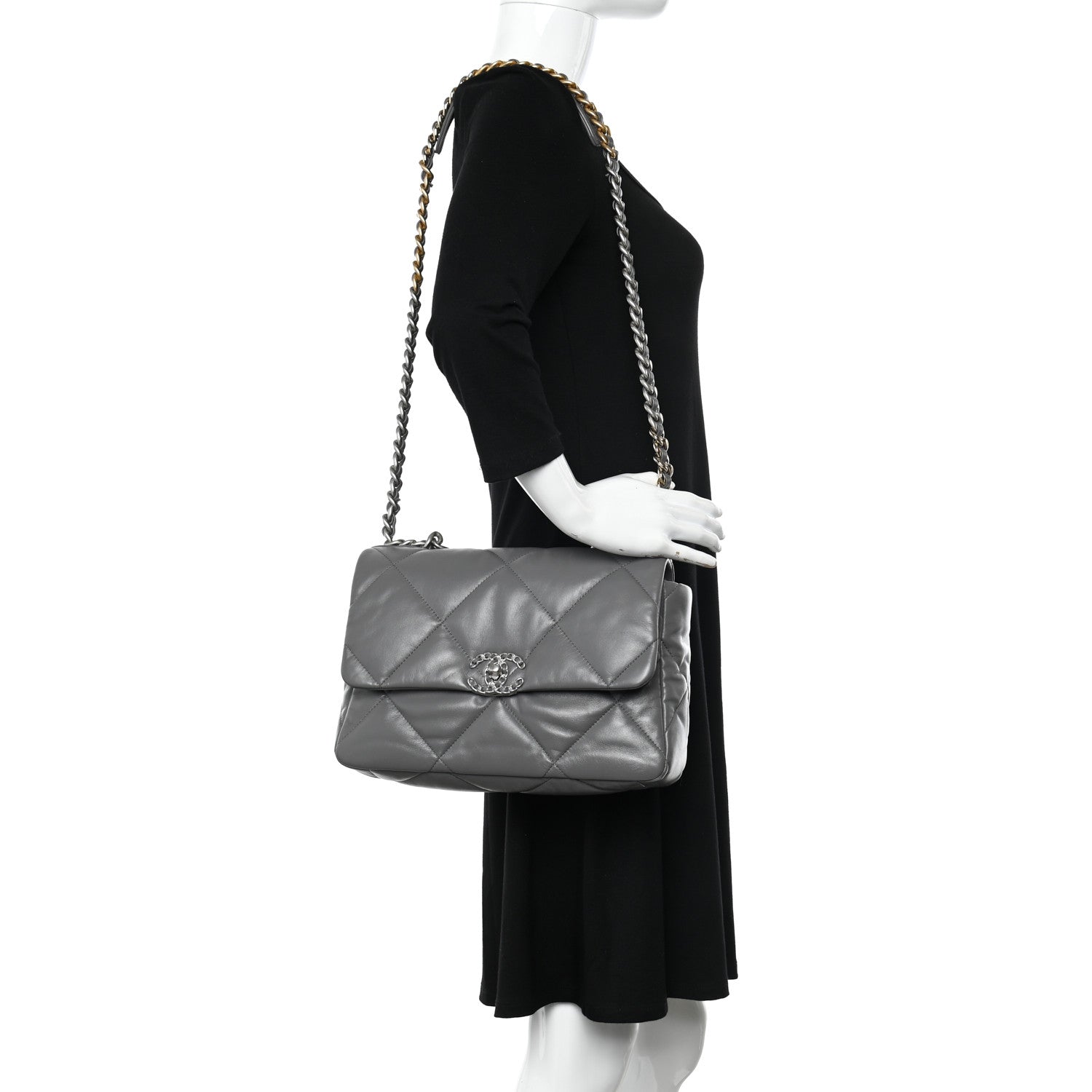 Chanel Lambskin Quilted Large Chanel 19 Flap Grey 2 of 11