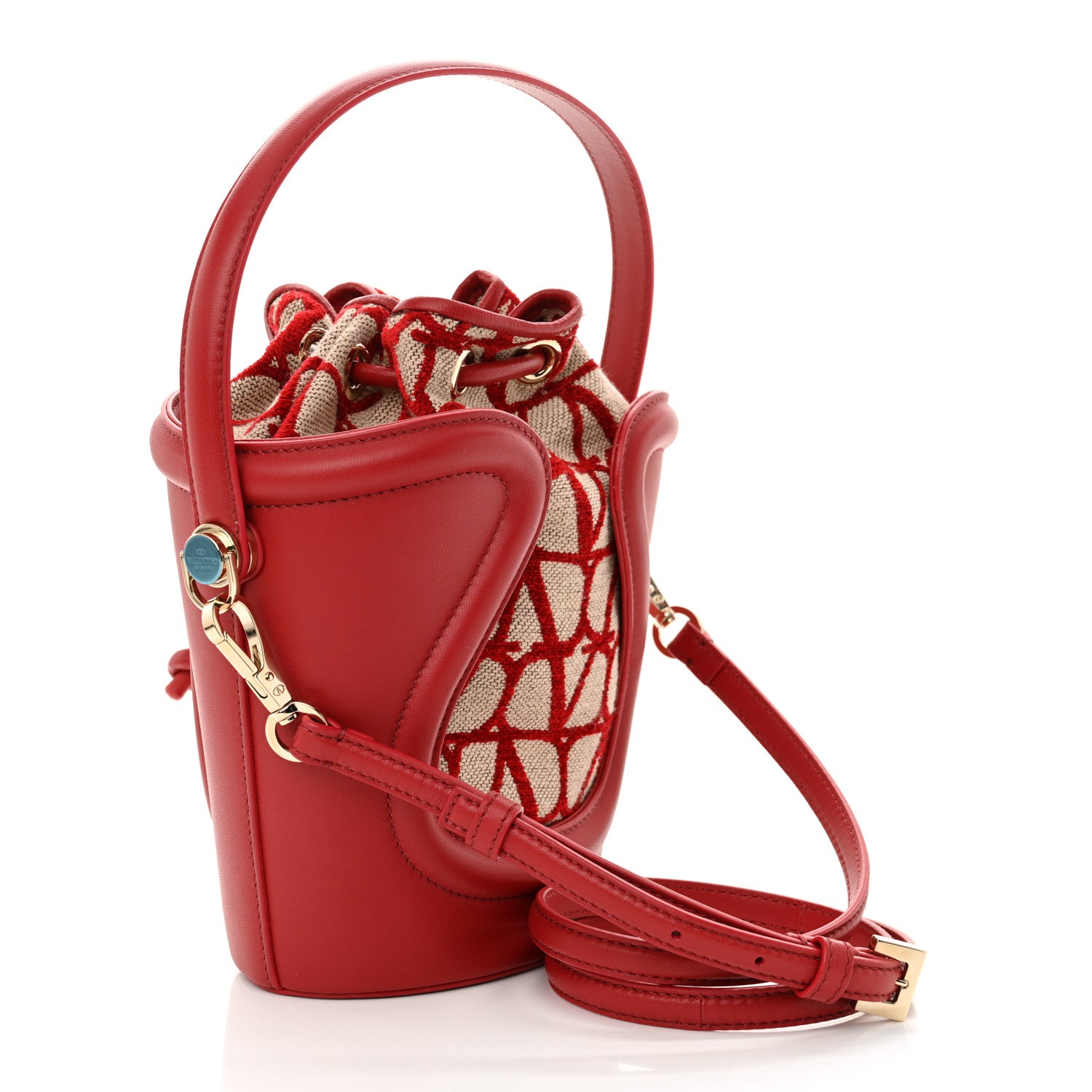 Valentino Garavani Toile Iconographe Nappa Le Cinquième Bucket Bag Naturale Rosso Valentino 3 of 10