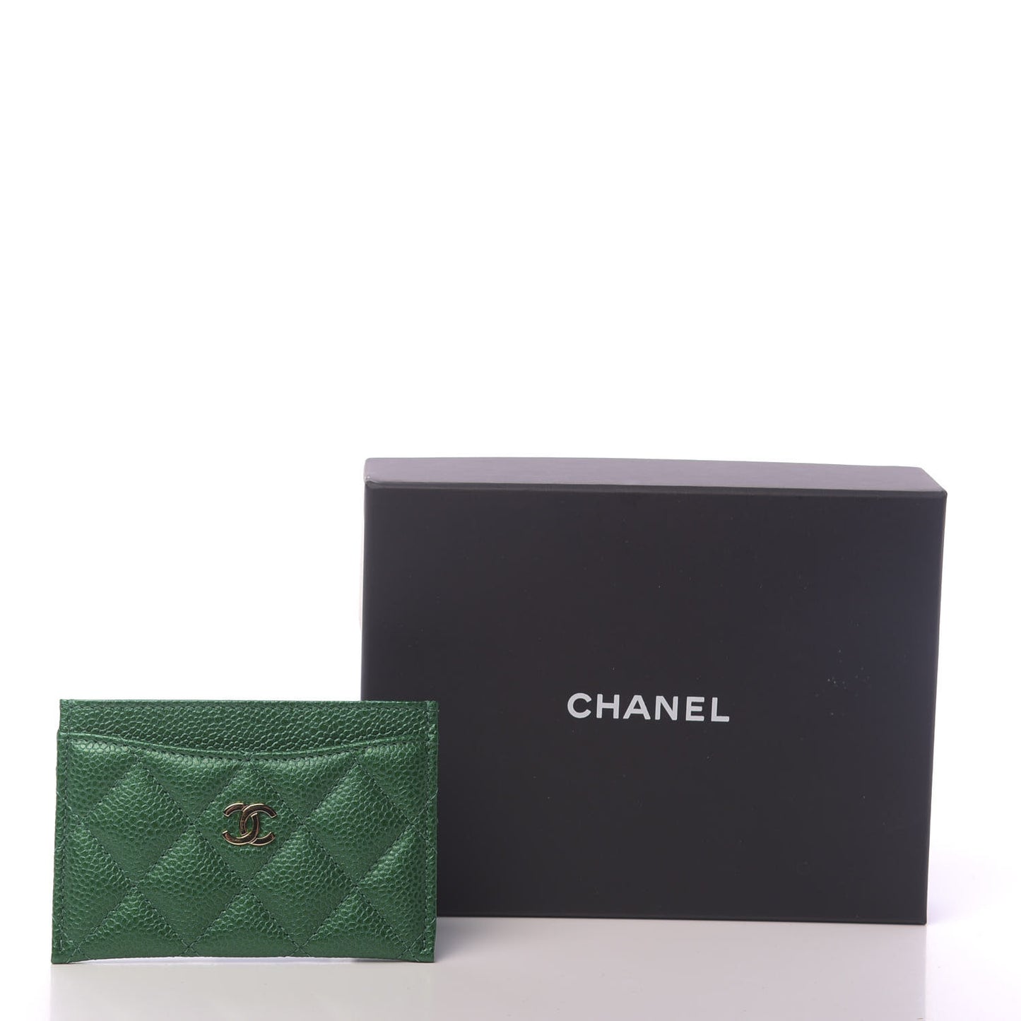 Metallic Caviar Quilted Card Holder Green