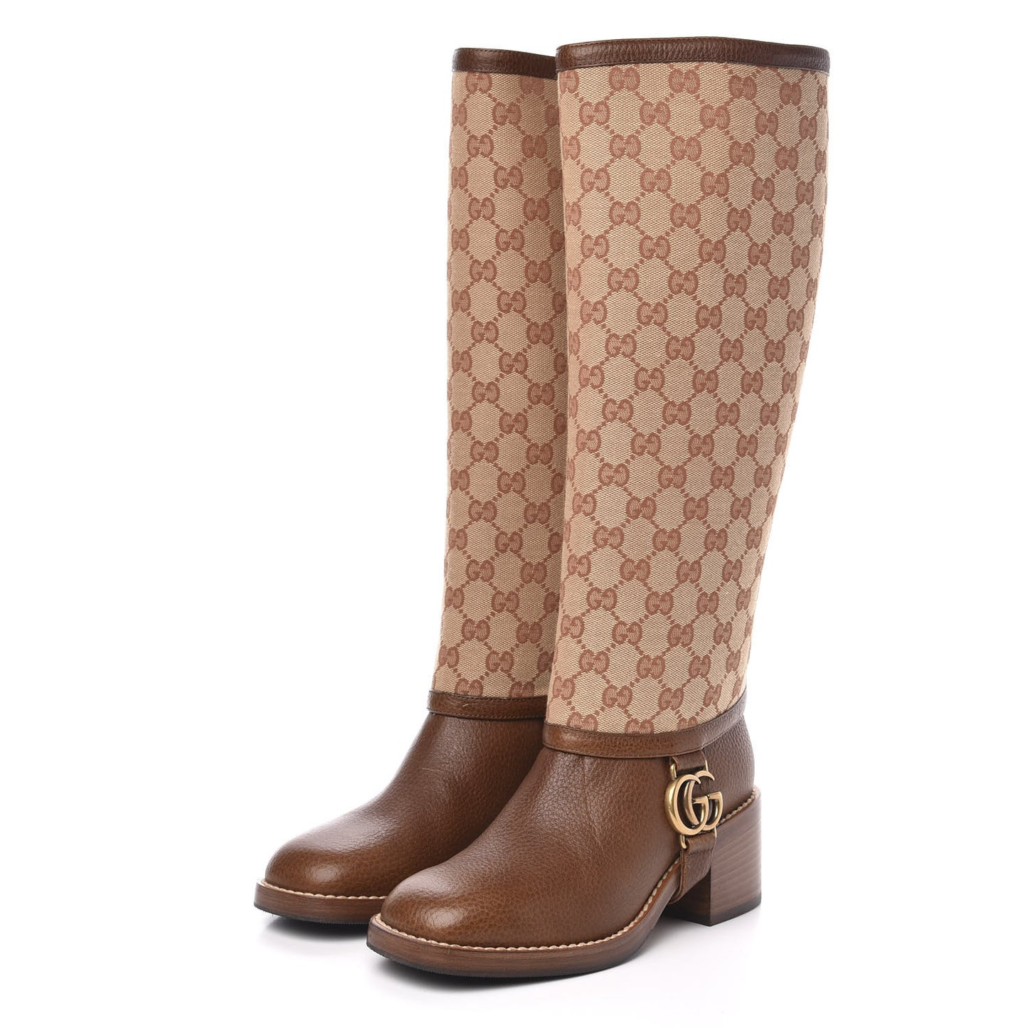GG Monogram Calfskin Lola Tall Boots 37 Beige Ruggine Cuir