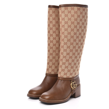 Gucci GG Monogram Calfskin Lola Tall Boots 37 Beige Ruggine Cuir 3 of 11
