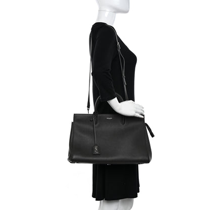 Saint Laurent Grained Calfskin Medium Cabas Rive Gauche Coal 2 of 12