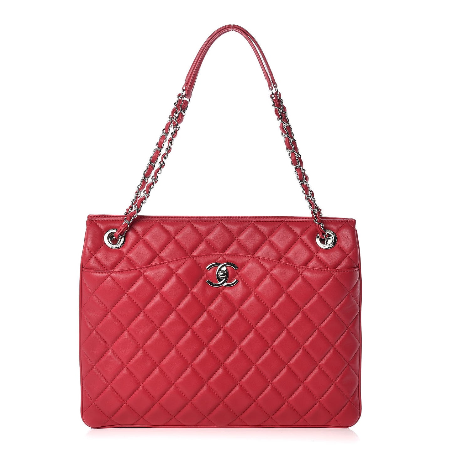 Lambskin Quilted Accordion Shopping Tote Dark Pink