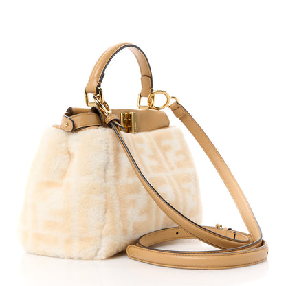 Fendi Shearling Nappa Macro FF 1974 Mini Peekaboo Iconic Satchel White Ice Cuoio Miele Scuro 3 of 12