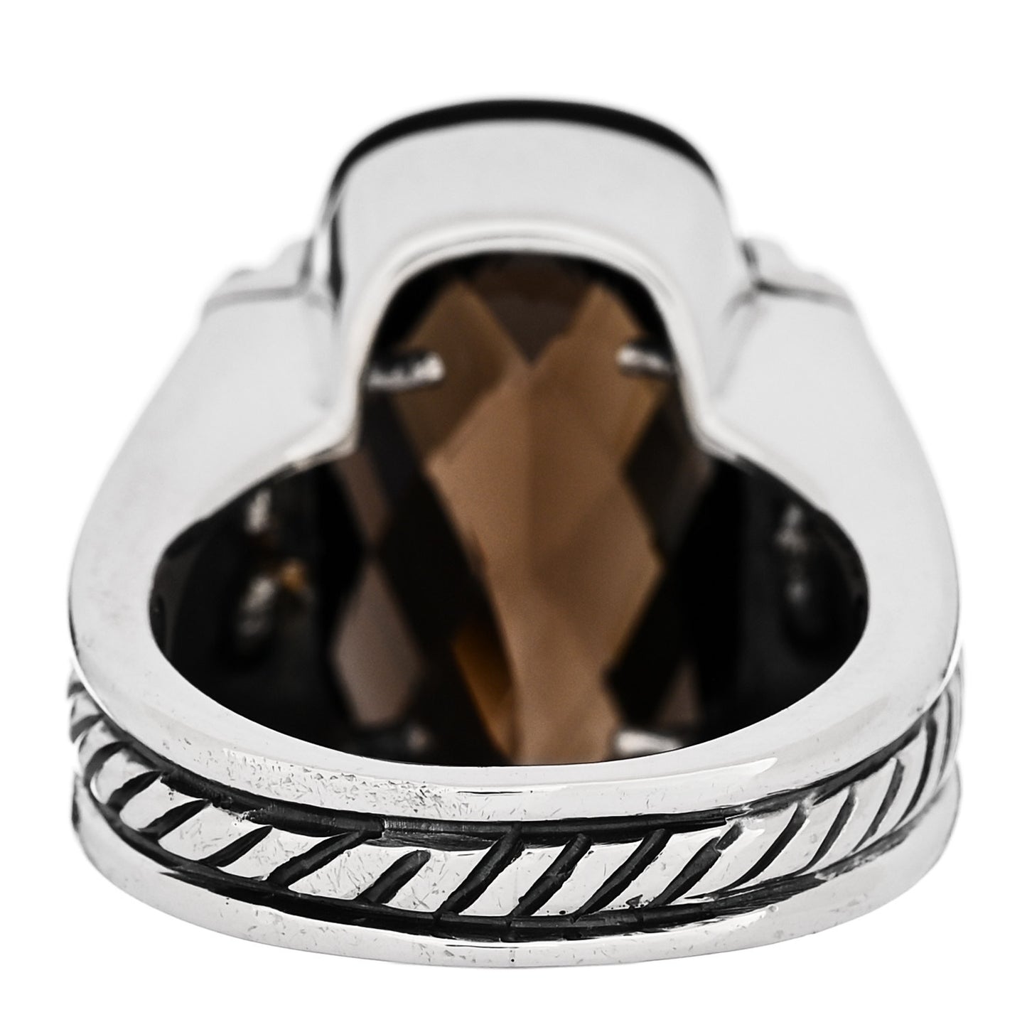 Sterling Silver Diamond Smoky Quartz Statement Ring 54 6.75