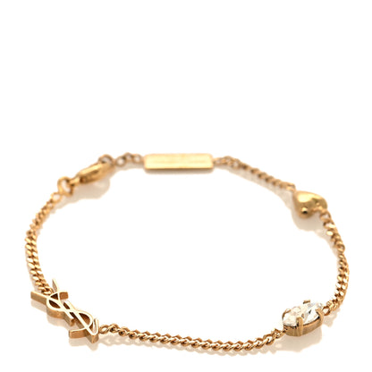 Saint Laurent Brass Crystal Cassandre Heart Charm Bracelet Gold 1 of 5