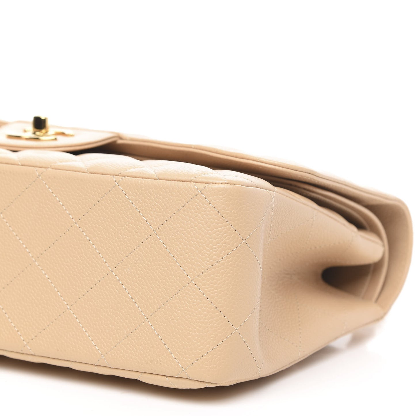 Caviar Quilted Jumbo Double Flap Beige Clair