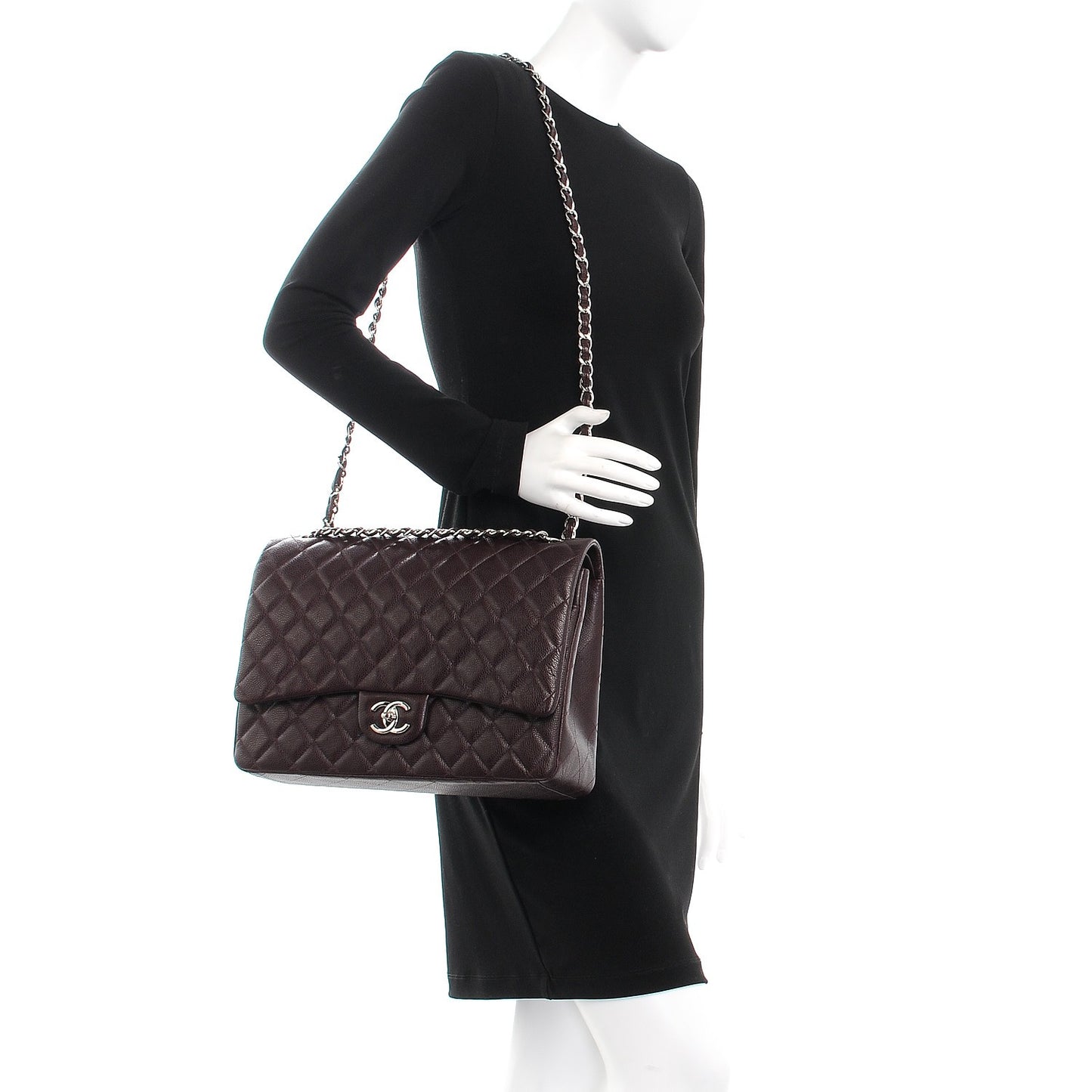 Caviar Quilted Maxi Double Flap Dark Purple
