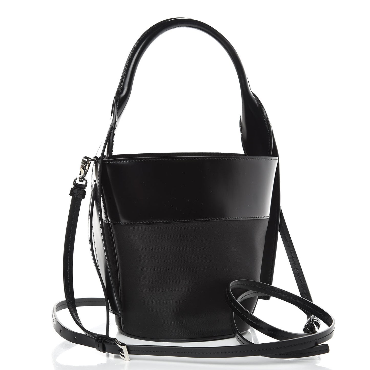 Calfskin Tessuto Nylon Ouverture Bucket Bag Black