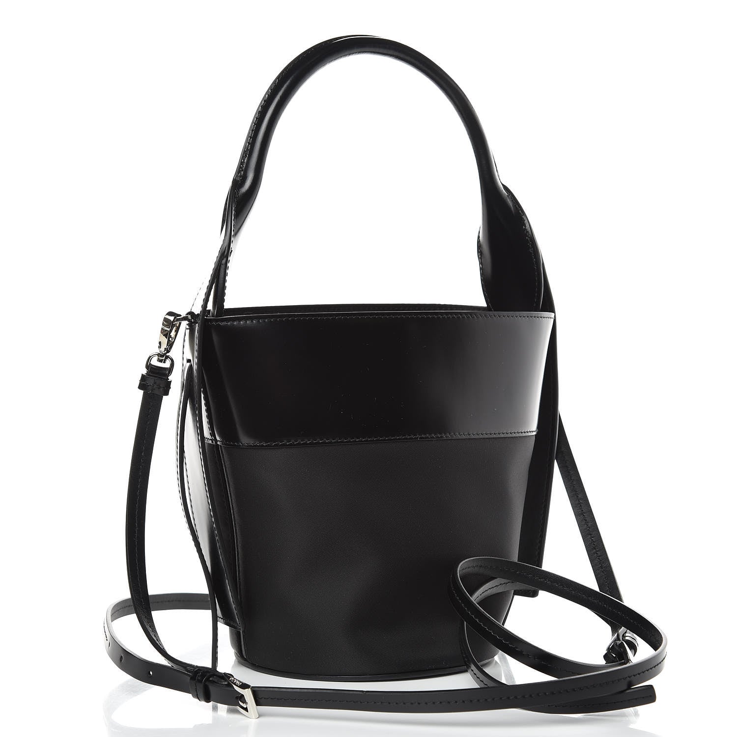 Prada Calfskin Tessuto Nylon Ouverture Bucket Bag Black 3 of 9