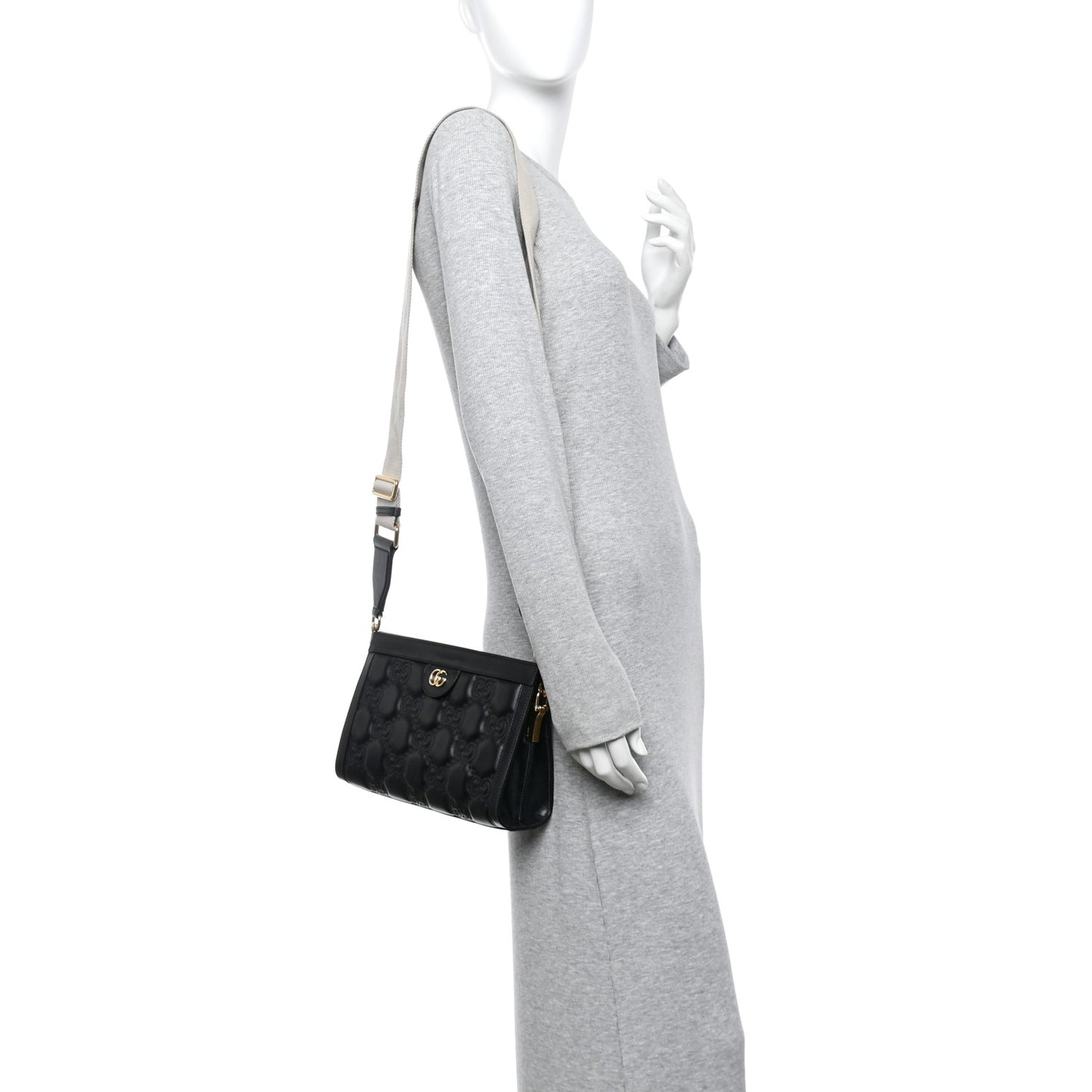 Calfskin GG Matelasse Small Slim Chain Shoulder Bag Black Natural