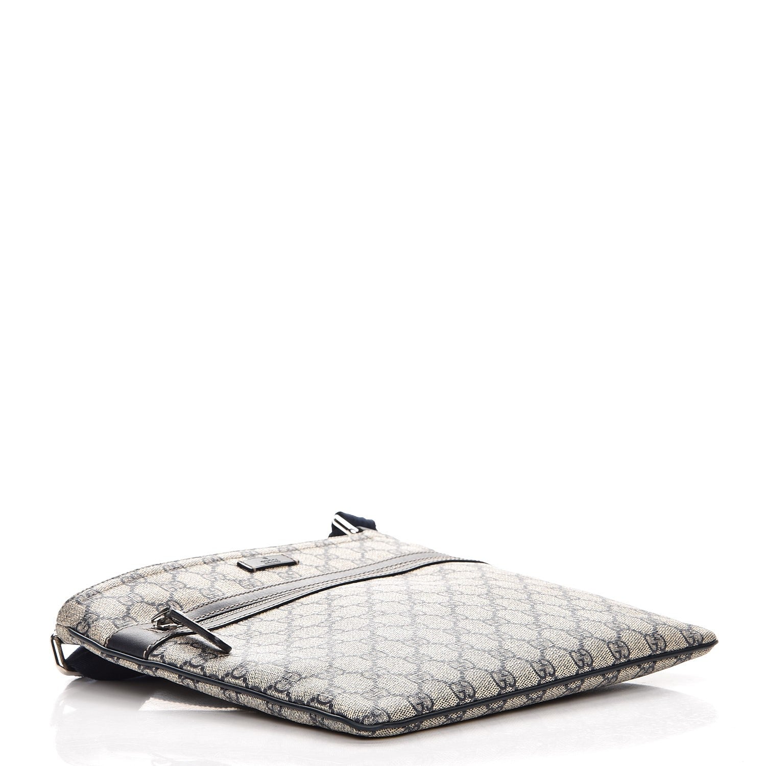 Gucci GG Supreme Monogram Small Flat Side Zip Messenger Bag Beige Blue 4 of 9