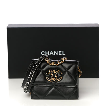 Chanel Shiny Goatskin Quilted 19 Flap Coin Purse With Chain Black 14 of 14