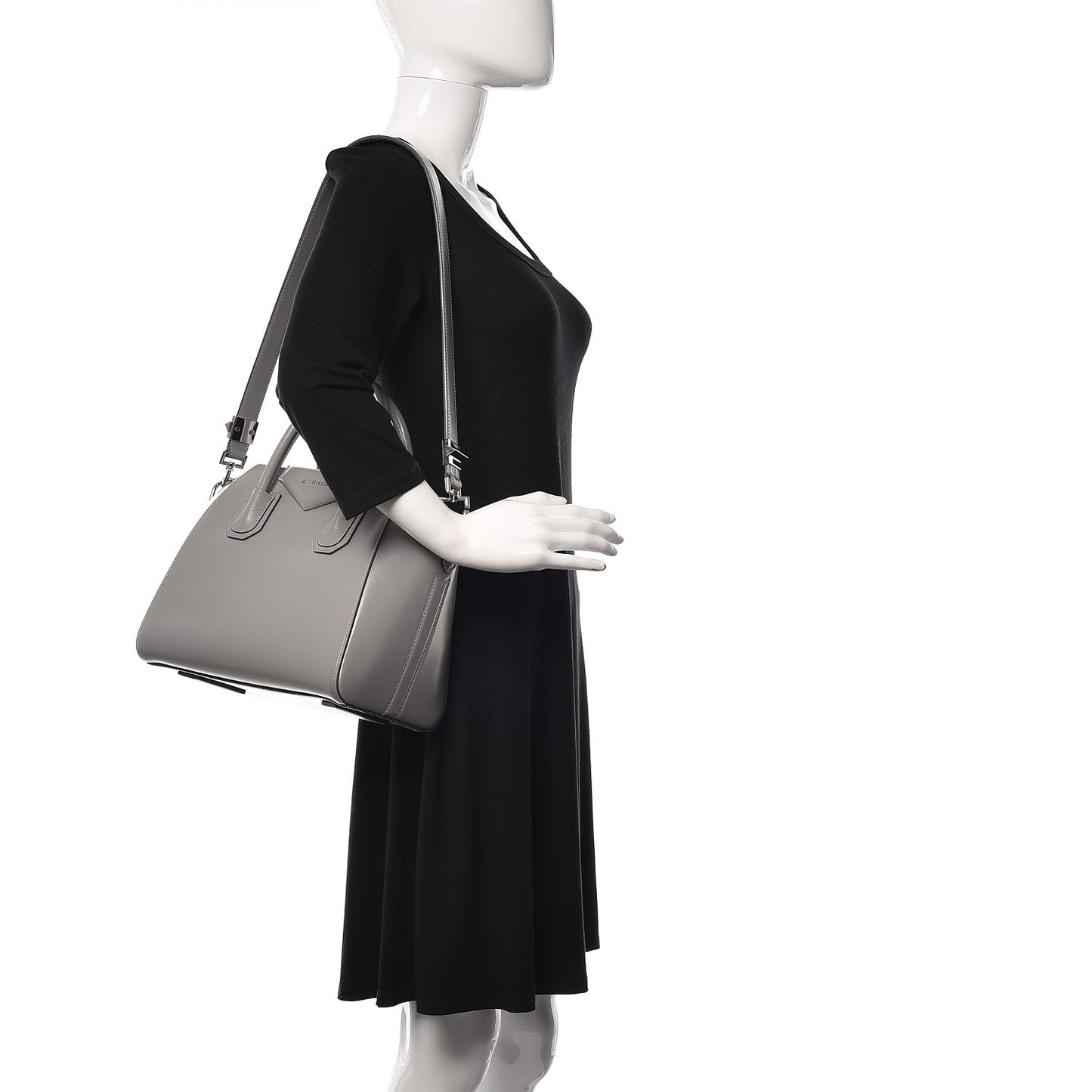 Shiny Lord Calfskin Small Antigona Pearl Grey